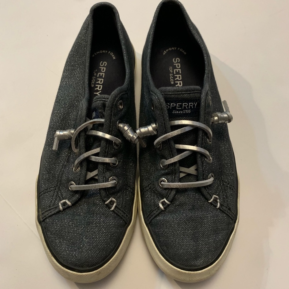 Sperry Top Sider size 8 slip on shoes blue/silver
